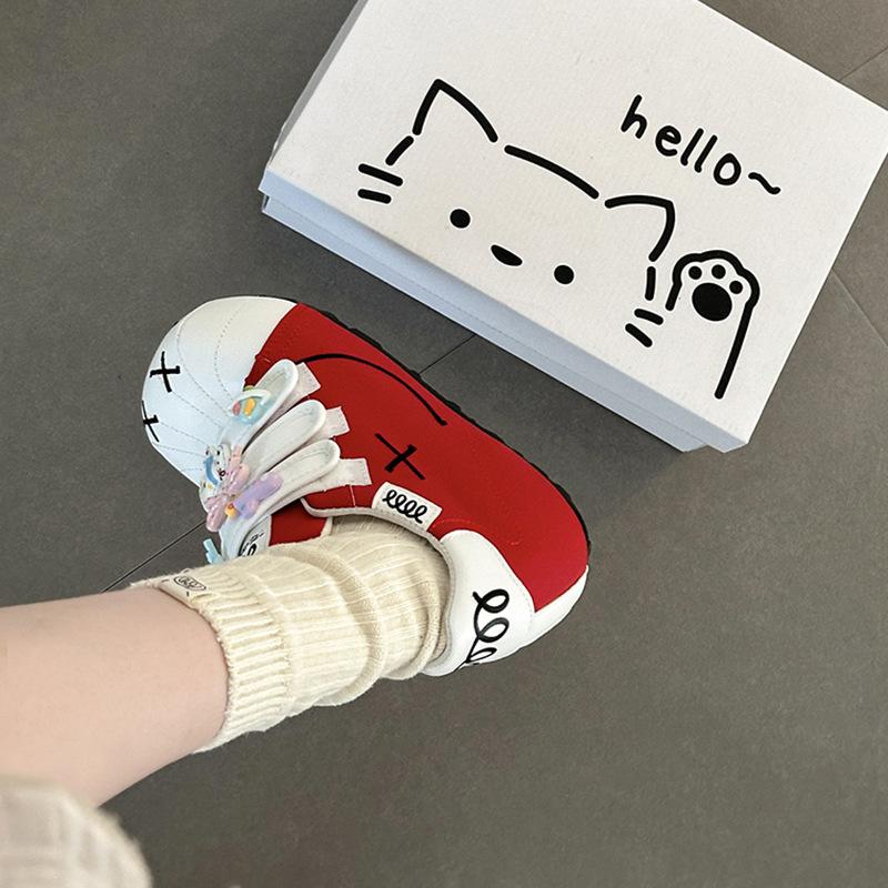 Velcro versatile sports board shoes bread shoes cartoon cute butterfly accessories little white shoes women's 2025 summer new