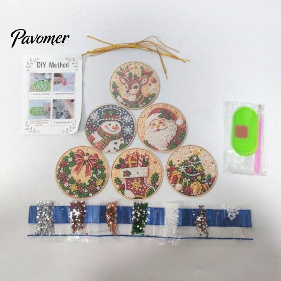 Winter Holiday Crafting Supplies 6 Pcs DIY Christmas Faux Pearl Painting Art Ornaments Kit for Adults, Hanging Decorative Fireplaces Diamond Kits, Gem