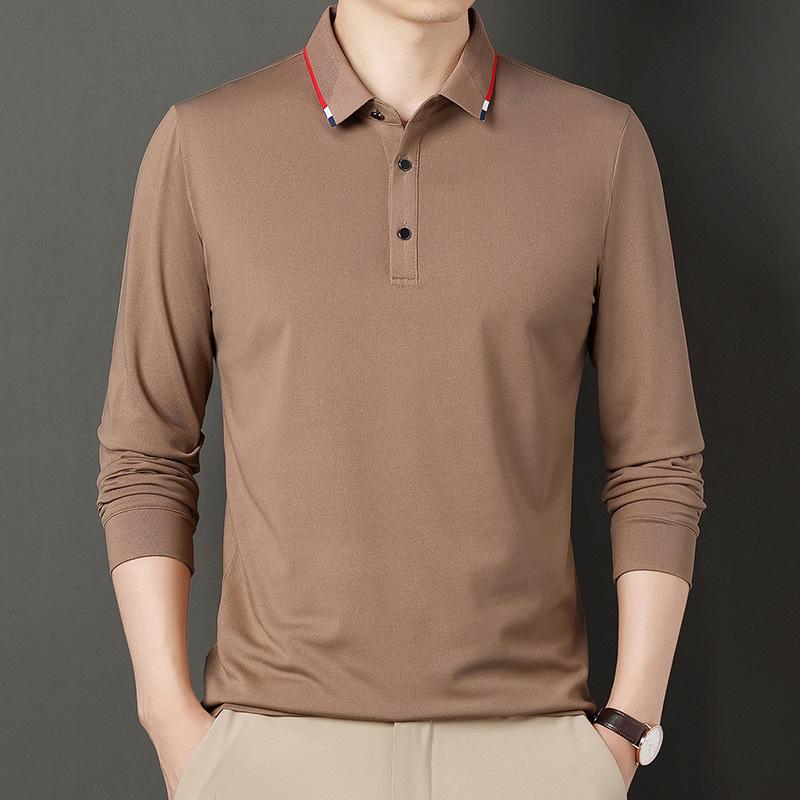 Spring and Autumn Men's Solid Color Shirt Simple All-Match T-shirt High Quality Polo Shirt