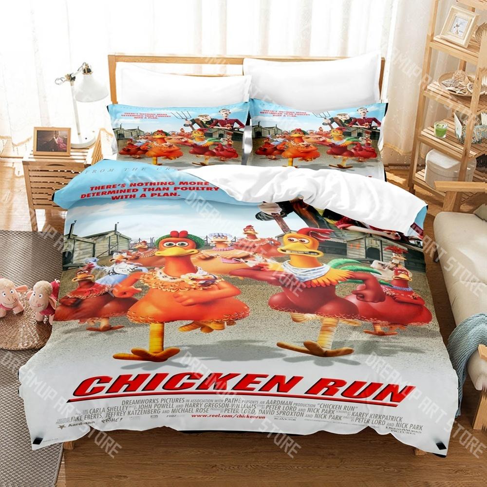 Set de așternuturi de pat cu desene animate Fashion Chicken Run Single Twin Full Queen King Size Set de așternuturi pentru camera copiilor Seturi cu husă de pilotă Set de cearșafuri
