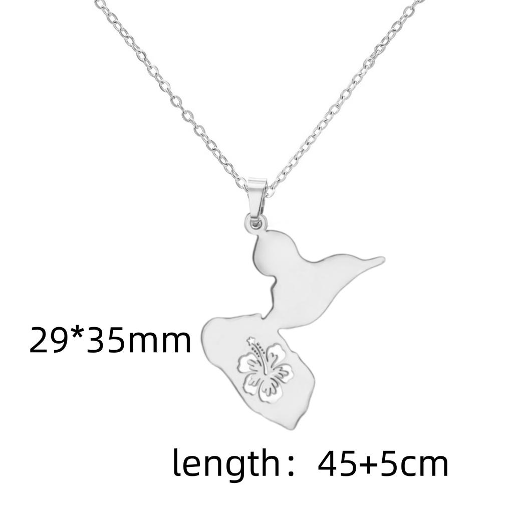 Reunion Map Outline Necklace Hibiscus Guadeloupe Martinique Pendant Necklaces Stainless Steel Guyane Map Necklace For Women