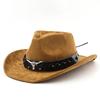 Western denim roll-up edge big edge denim hat bull head accessories imitation leather velvet jazz hat riding hat