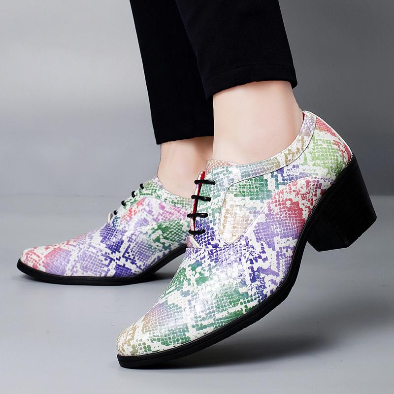 Scarpe da Uomo con Tacco Alto Derby in Pelle con Ali Scarpe da Sposa Danza Stampa Bianca Scarpe Formali da Lavoro Scarpe Rialzanti Taglie Forti