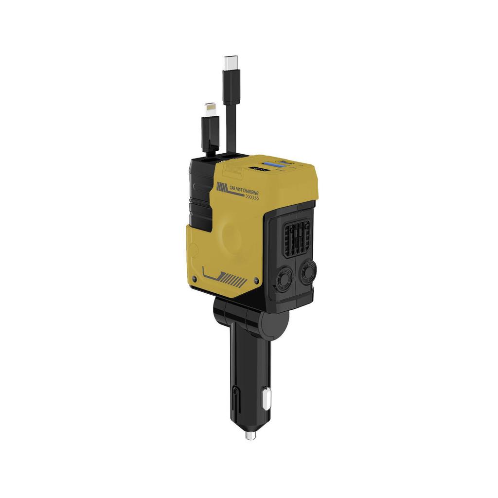 120W Multi-port Fast Car Charger with Retractable Cable and Cigarette Lighter Adapter