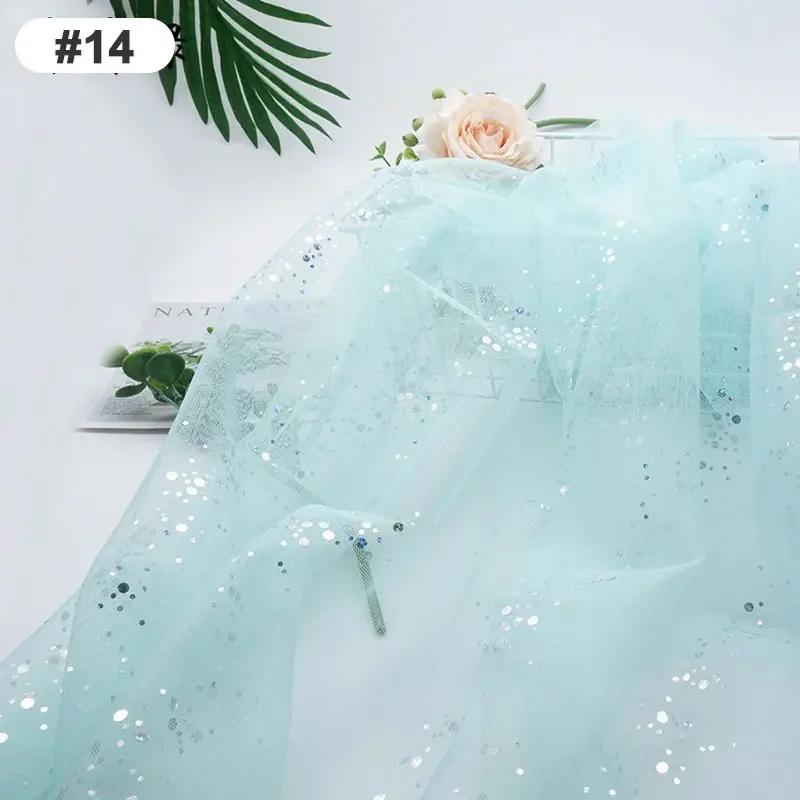 Solid Color 100x160cm Soft Shiny Sequins Tulle Fabric Galaxy Style for Wedding Party Dress Shirt Decor Sewing Material Etc