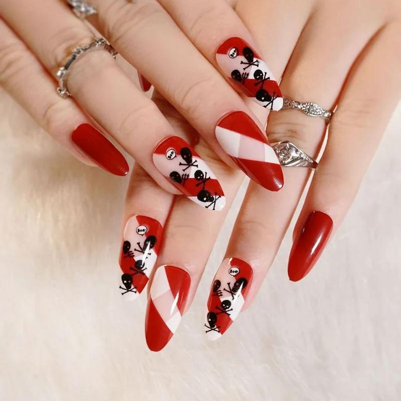 24 Pcs/box of Detachable Halloween Style Push-on Nails Wearable Fake Nails Full Coverage Nail Stickers Decoration