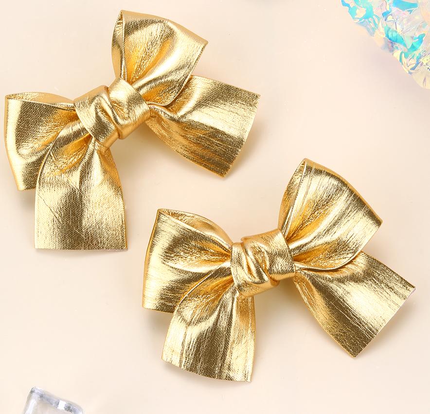 

2 шт. Блестящие заколки-банты для волос из ПУ для девочки, детские заколки-бабочки из кожи, винтажные золотые, серебряные, ручной работы, аксессуары для головных уборов