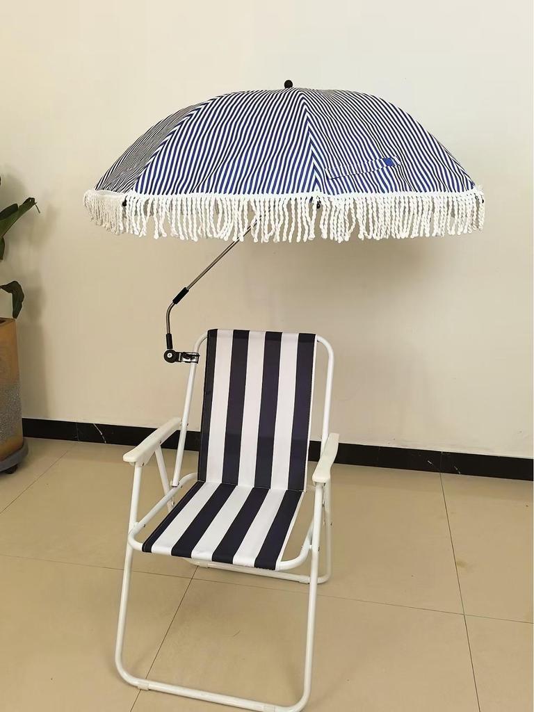 360° Swivel Clamp Umbrella Portable Beach Camping Chair, Deep Blue/Sky Blue/Rose Gold Alloy