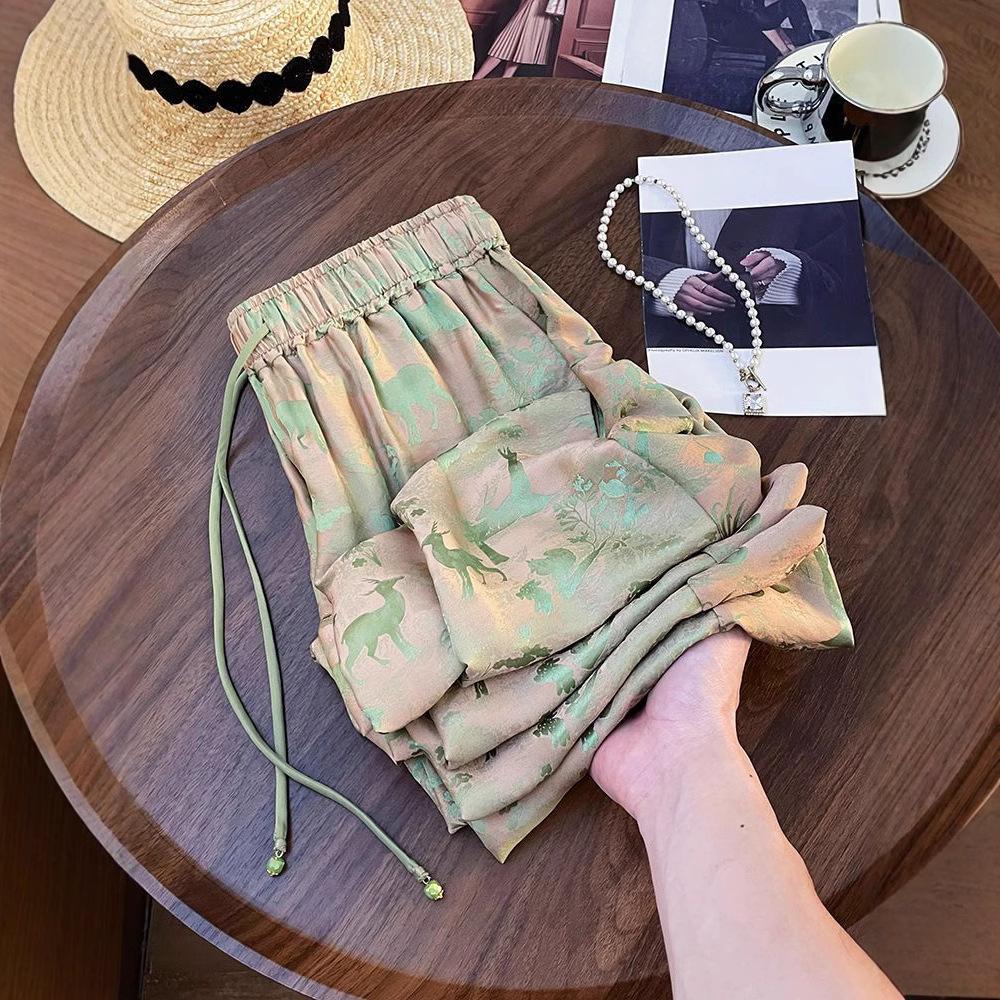 Kalhoty se širokými nohavicemi ve větších velikostech pro ženy Vintage letní styl Ležérní kalhoty inspirované Čínou Pohodlné Lehké Módní kalhoty