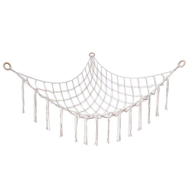 Kolorowy sznurkowy worek-siatka z frędzlami do przechowywania zabawek dla pokoju dziecięcego