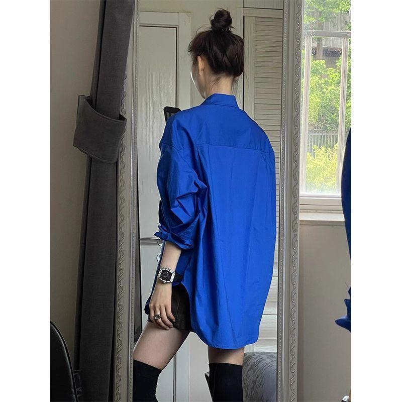 Lös sommarskjorta Koreansk stil Solskydd Enfärgad Casual blus för kvinnor Premium lagerplagg