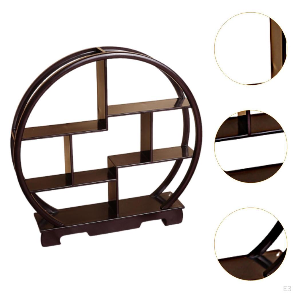 Wooden Dessert Display Shelf Cabinets Rack Chinese Style Round Figure Storage for Desktop