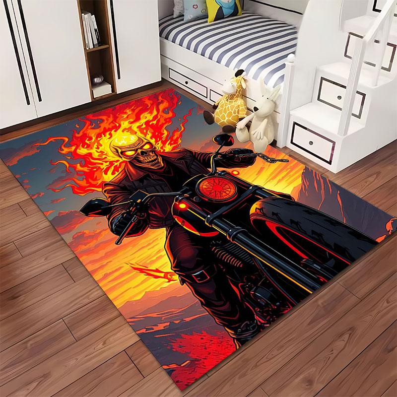 "Flaming Skull Biker Design" suitable as a non-slip mat for the living room or bedroom sofa