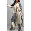 Damen Bedrucktes 2-teiliges Outfit Langarm-Knopfhemd und Weite Hosen Set Lässiger Lockere Farbblock Trainingsanzug Party Streetwear Anzug