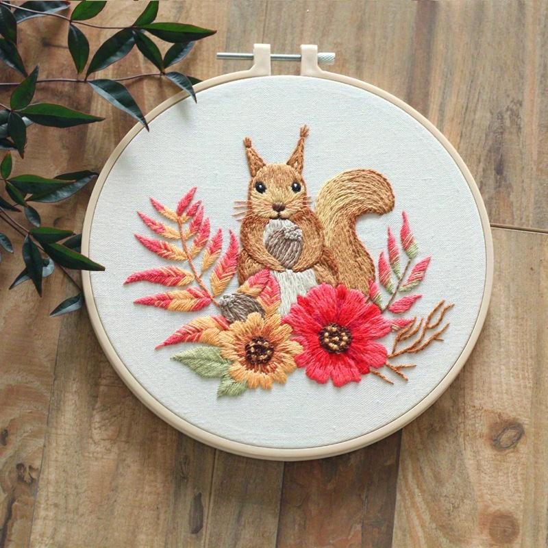1-piece Floral Embroidery DIY Craft Kit (including tools)