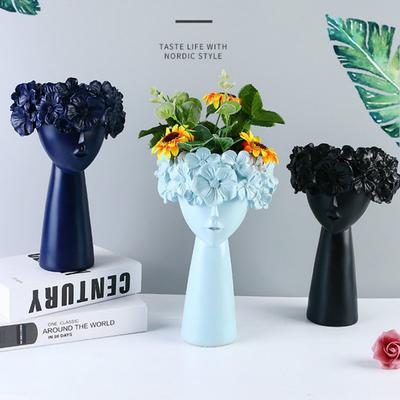 Nordic Style Home Decoration Girl Vase Decoration Cute Human Head Decoration Resin Crafts Living Room Flower Arrangement