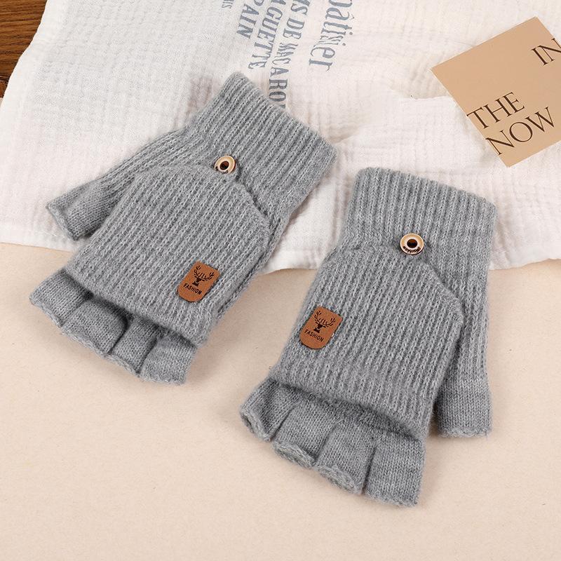 Warm Touch Screen Gloves for Winter Knitting, Cycling, Outdoor Activities, Finger Leakage, Flip Cover, Men's and Women's Thick and Plush Thick Gloves