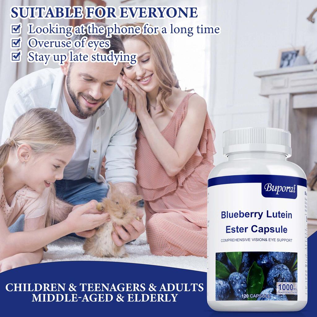 Buporai Blueberry Lutein Ester Eye Care Capsules provide comprehensive vision support and relieve eye fatigue.