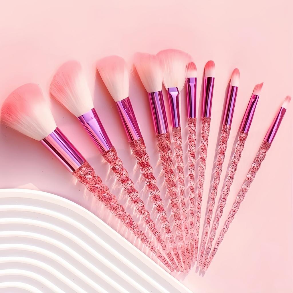 10 Colorful Makeup Brushes, Crystal Makeup Brushes Spiral Handle Makeup Brush Set