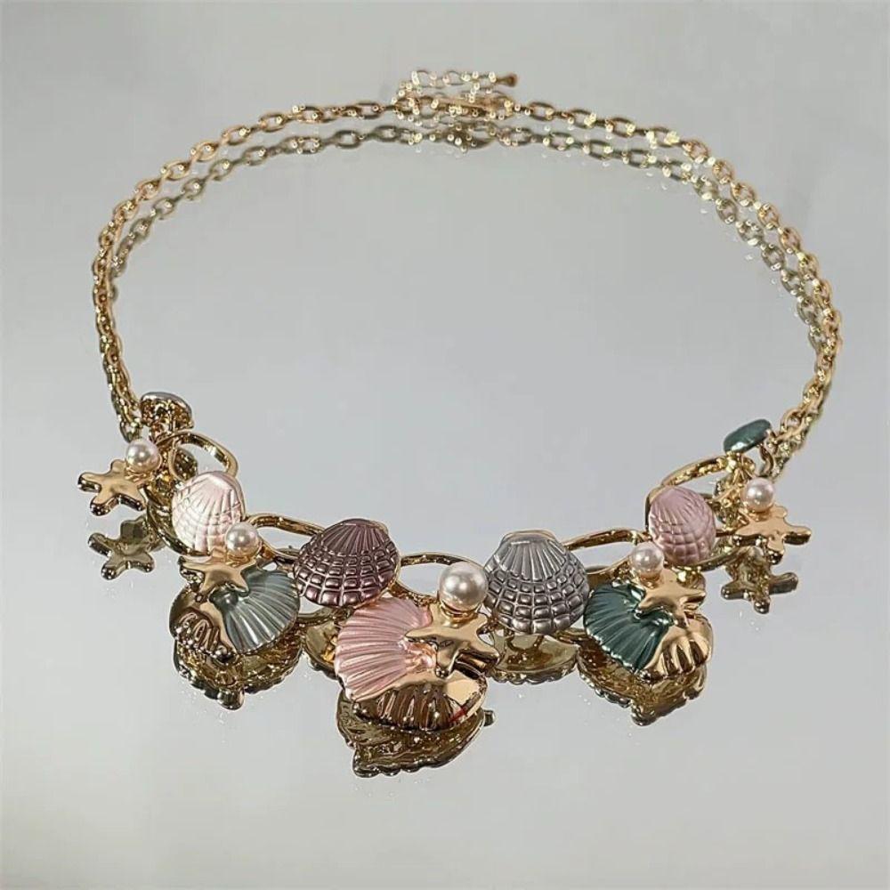 Zinc Zinc Zinc Alloy Shell Pendant Necklace Pearl Choker Necklace Fashion Clavicle Chain Women  Girls