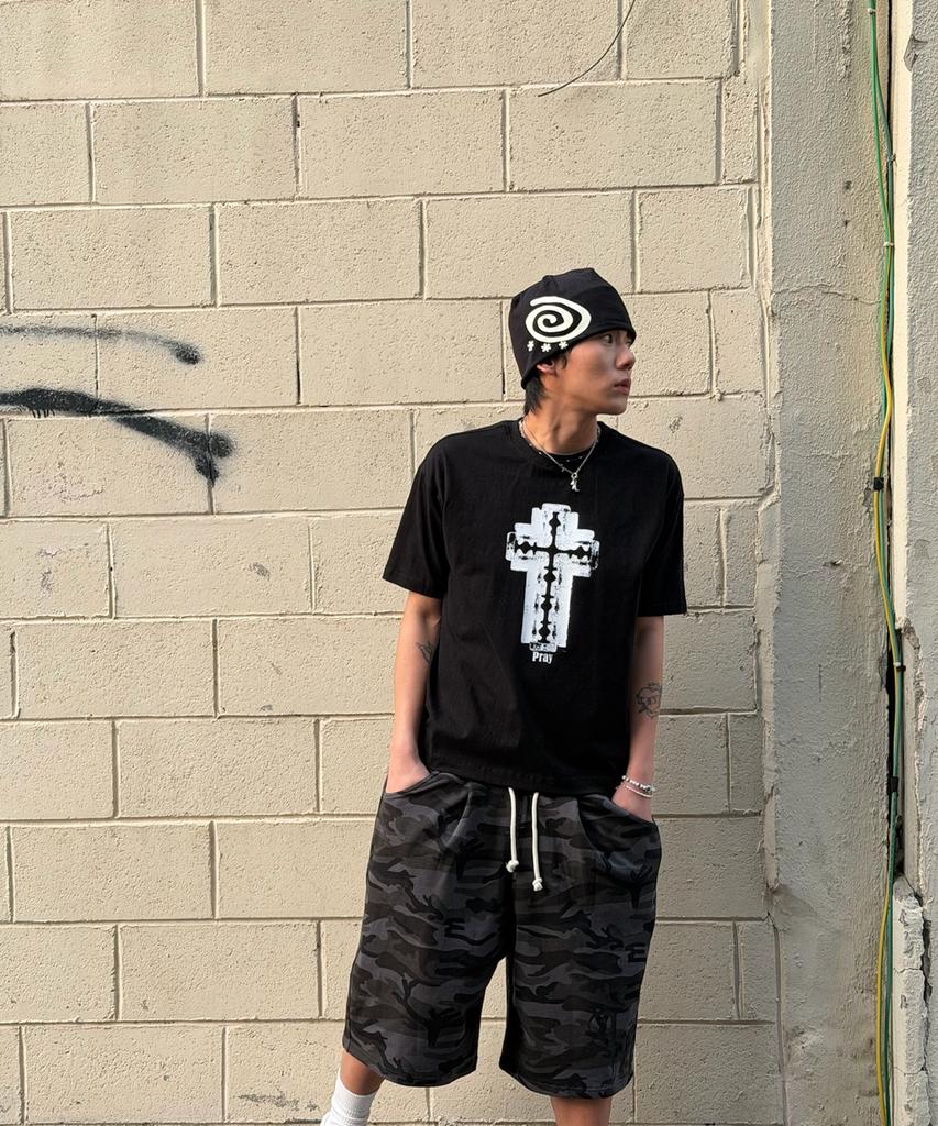 AMOU Razor Cross Half T-Shirts Black