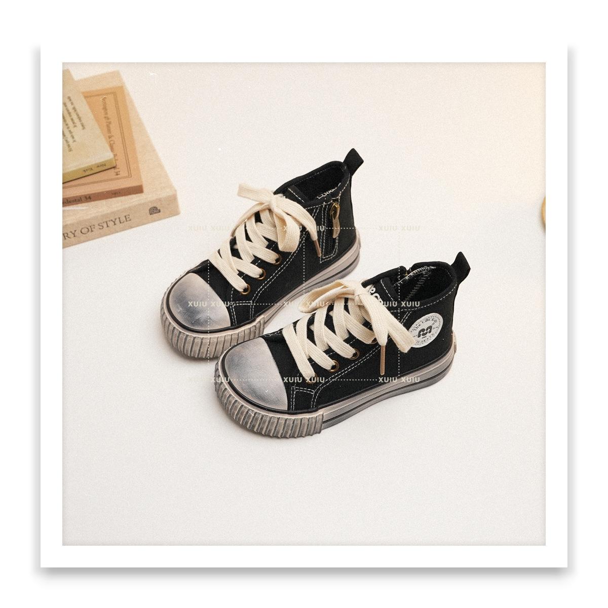 

XSHX medieval board shoes dirty Paris children s high-top board shoes canvas spring and autumn side zipper [Wenzhou shoes] 30