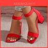 Rome Sandals For Women Summer Pu Material With Block Heel And Buckle Closure
