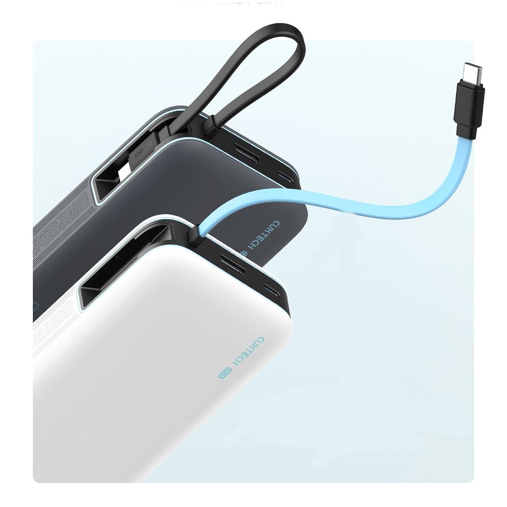 Powerbank 20000mAh USB-A USB-C with built-in USB-C cable 55W - white