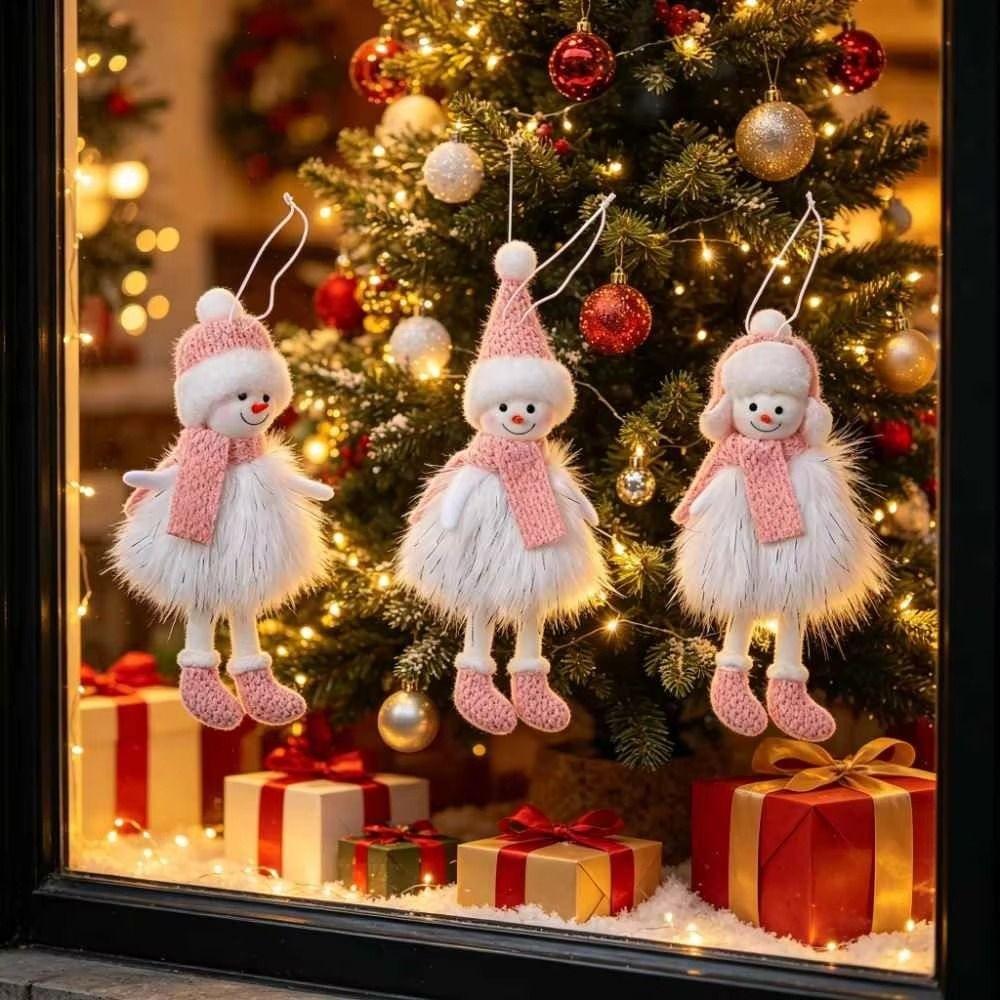 Creative Hanging Snowman Elegant Knit Hat Xmas Tree Hanging Pendant DIY Craft Pink White Snowman Ornaments Christmas Tree Decor