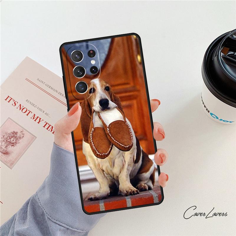 Basset hound cute cartoon puppy dog phone case For Samsung Galaxy S24 S25 S23 S22 Ultra Note 10 20 Plus S20 S21 FE Cover