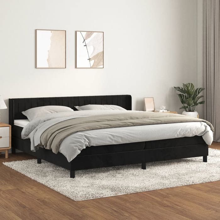 3131101 vidaXL Bed with Divan Base and Mattress Black 200x200 Cm Velvet
