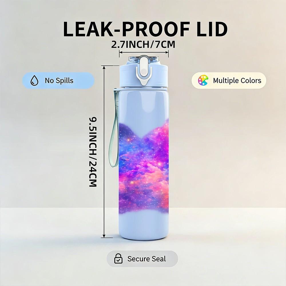1PC Galaxy Nebula Butterfly Color Print 750ml Color Plastic Sports Water Bottle Leakproof Flip Straw Lid Suitable for Sports Office Home Use