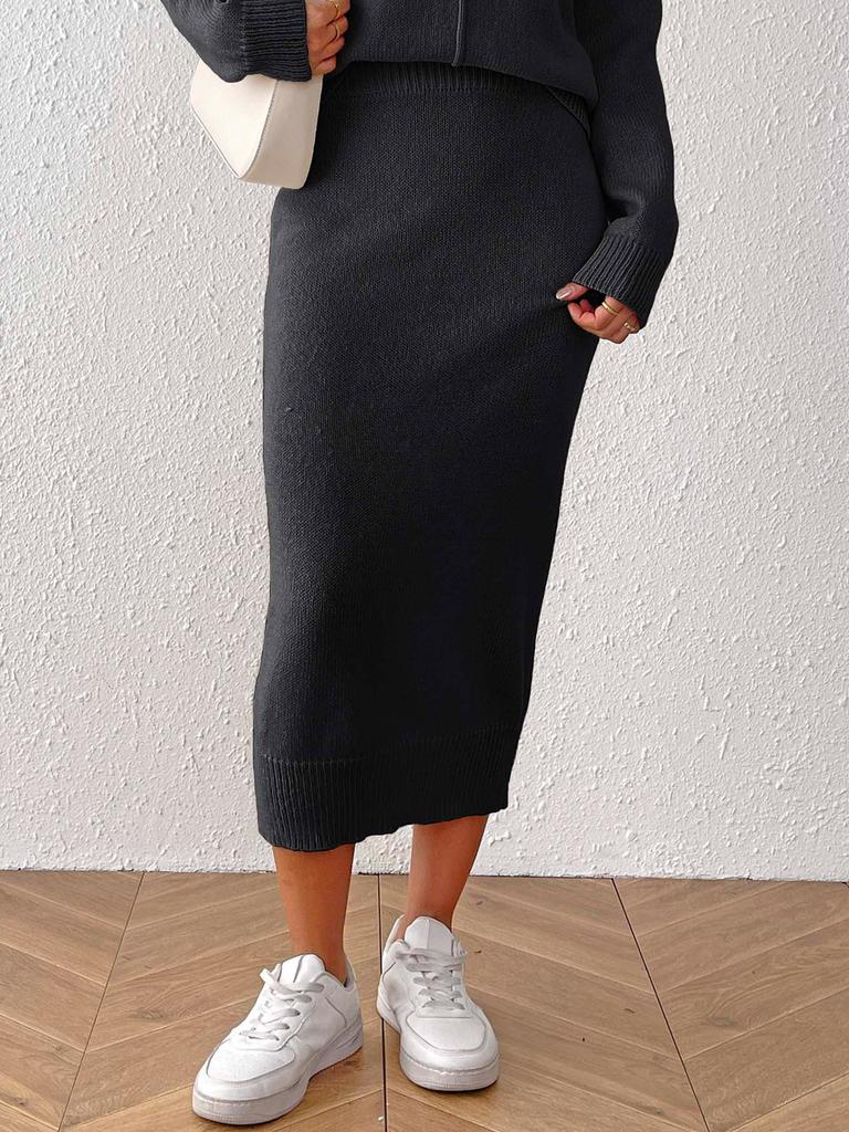 Women's casual commuter hip skirt European and American women's clothing solid color casual skirt woven medium and long sweater skirt