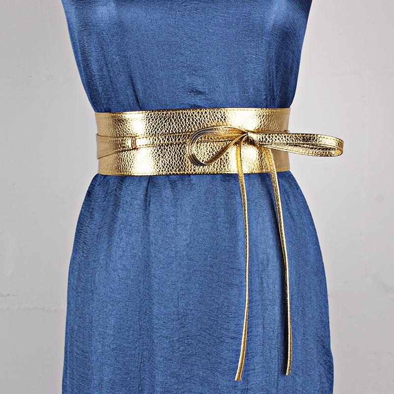 Ying Fina Women's High-Quality Korean PU Leather Paint Knotted Waist Belt