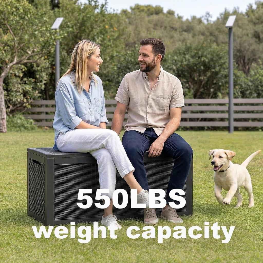 100 Gallon Resin Deck Box, Lockable Patio Outdoor Storage Box for Furniture, Garden Tools and Tools Storage, Waterproof Outside