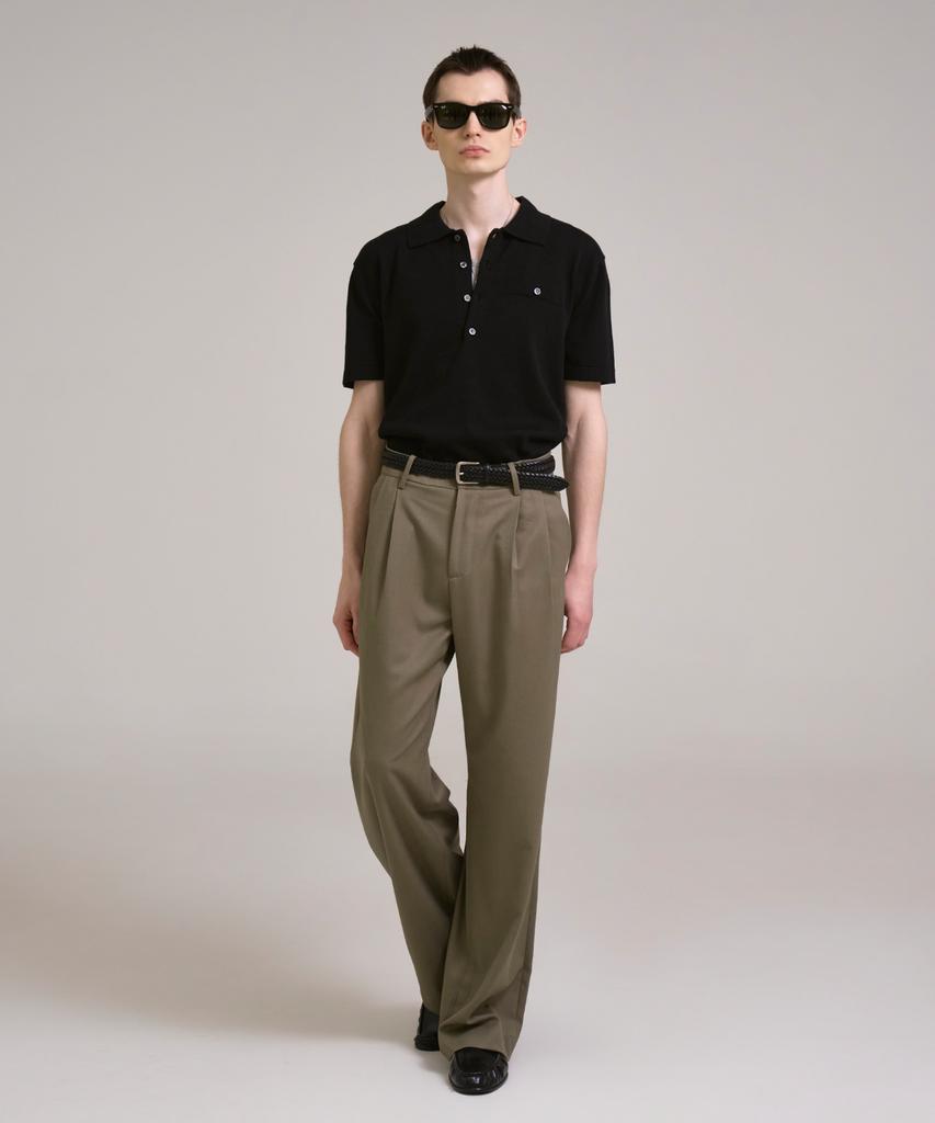 Sin And Lee Nocturnal Wide Pleated Wool Slacks Khaki
