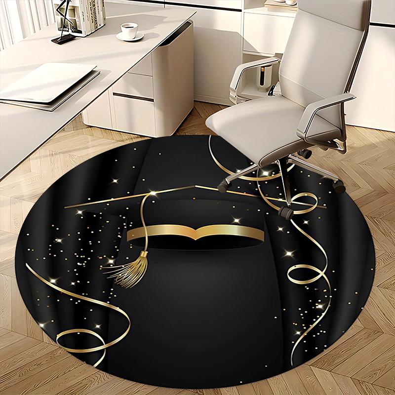 Golden Graduation Cap Chair Mat Luxury Home Decor, Office Carpet, Sofa Rug, Gift for Graduates, Suitable for Bedrooms, Living Rooms, Various Rooms