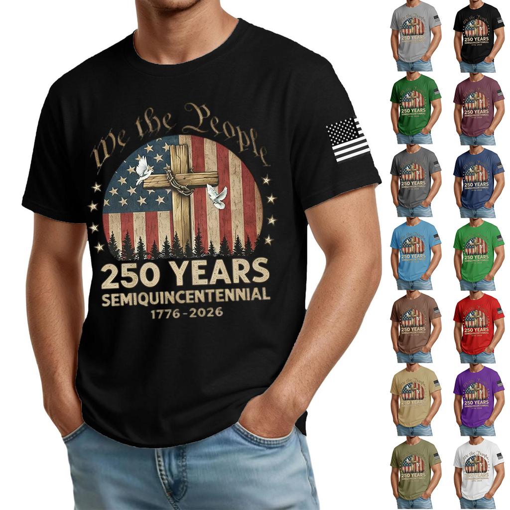 Men’s Short Sleeve Crewneck T Shirt We the People 250 Years Semiquincentennial 1776 2026 Graphic Print Comfortable Fit