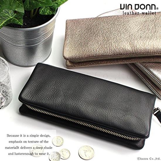 VIA DOAN Long Wallet Genuine Leather Soft Kip Made In Japan Large Capacity Round Zipper [VIA DOAN] Women's [No.701] (Black (10))