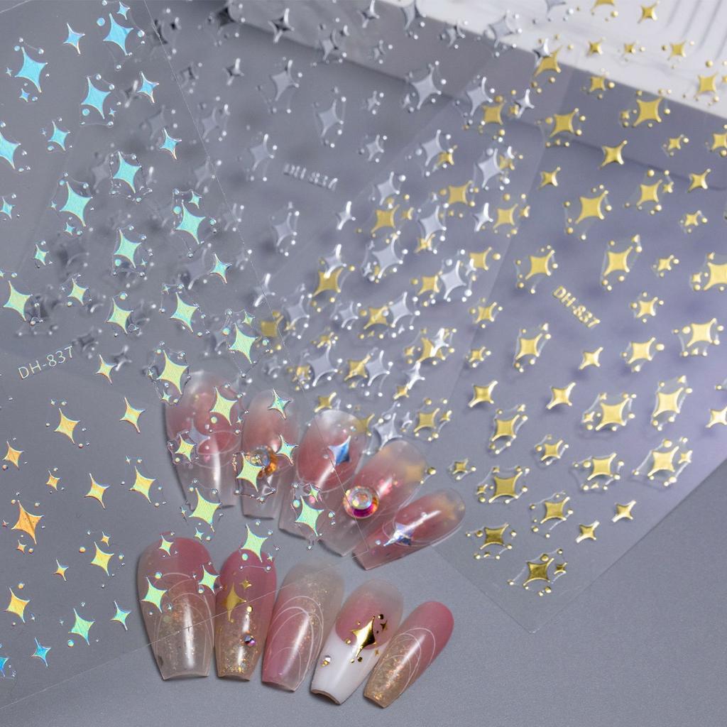 1/3/5Pcs Laser Gold Silver Star Stickers Cute Starburst Nail Art Decoration Stickers for Scrapbooking Journal Stationery