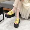 Niche retro fringed one-word slippers summer wear fashion belt buckle casual thick-bottomed beach cool slippers