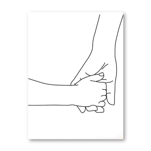 Minimalist Line Art Print Holding Hands Mom Child Hands Poster Nursery Wall Art Canvas Painting Nordic Love Family Wall Decor No Frame