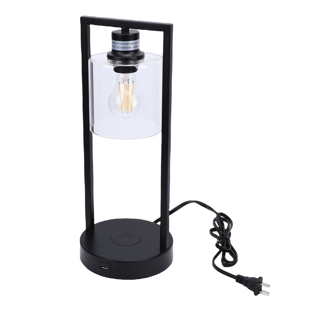 Table Lamp 3 Levels Brightness Touch Control Industrial Bedside Lamp with 7W Wireless Charing USB Port for Home Bedroom
