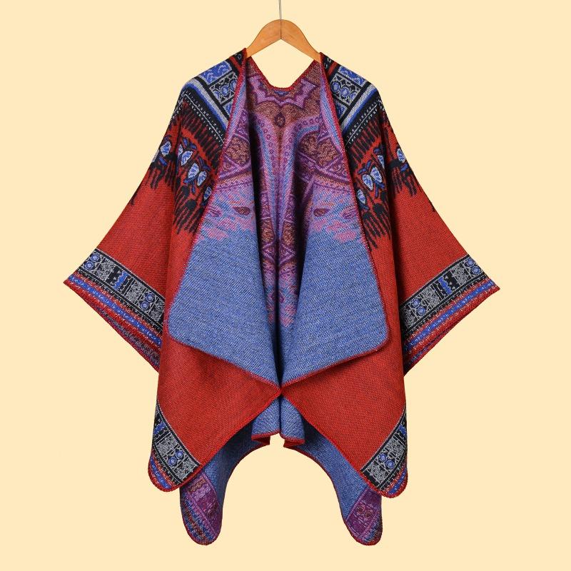 Women's shawl new abstract pattern thickened split-end dual-purpose shawl hot-selling cape