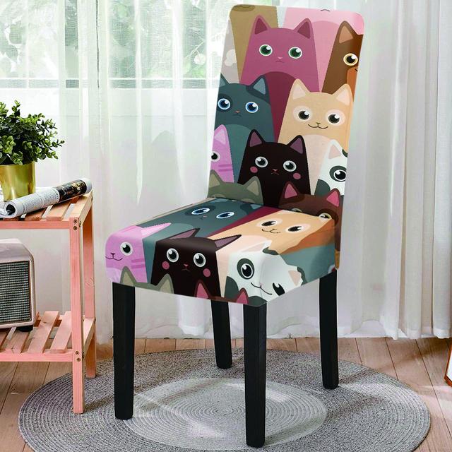Süßes Haustier-Hundekatze-Muster, Cartoon-Stil, staubdicht, hohe Rückenlehne, Stretch-Bürostuhlschutz, elastische Sitzbezüge für Esszimmer