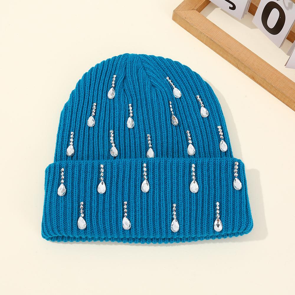 New European and American Pearl Flash Diamond Knitted Hat Double-layer Outdoor Warm Personalized Street Wool Hat Wholesale