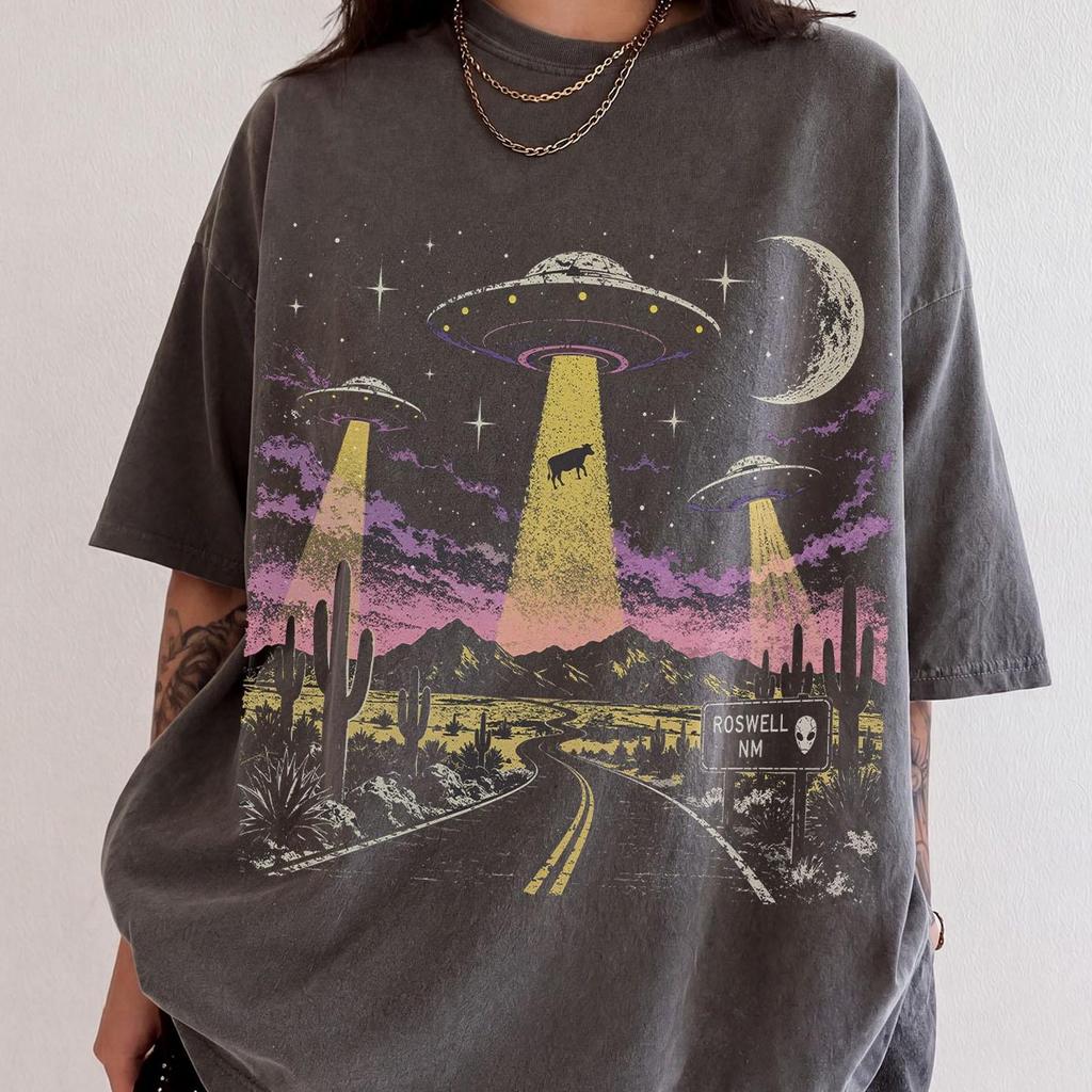 Comfort Colors Roswell UFO Shirt, Alien Abduction Tee, Retro UFO Shirt, Cow Abduction Shirt, Area 51 Alien Tee, Vintage Space Shirt