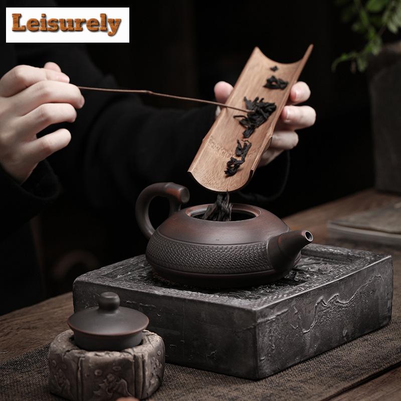 190ml Handmade Qingxi Purple Pottery Teapot Jumping Knife Frosted Pot Tea Soaking Kettle Tea Items Accessories Craft Collection