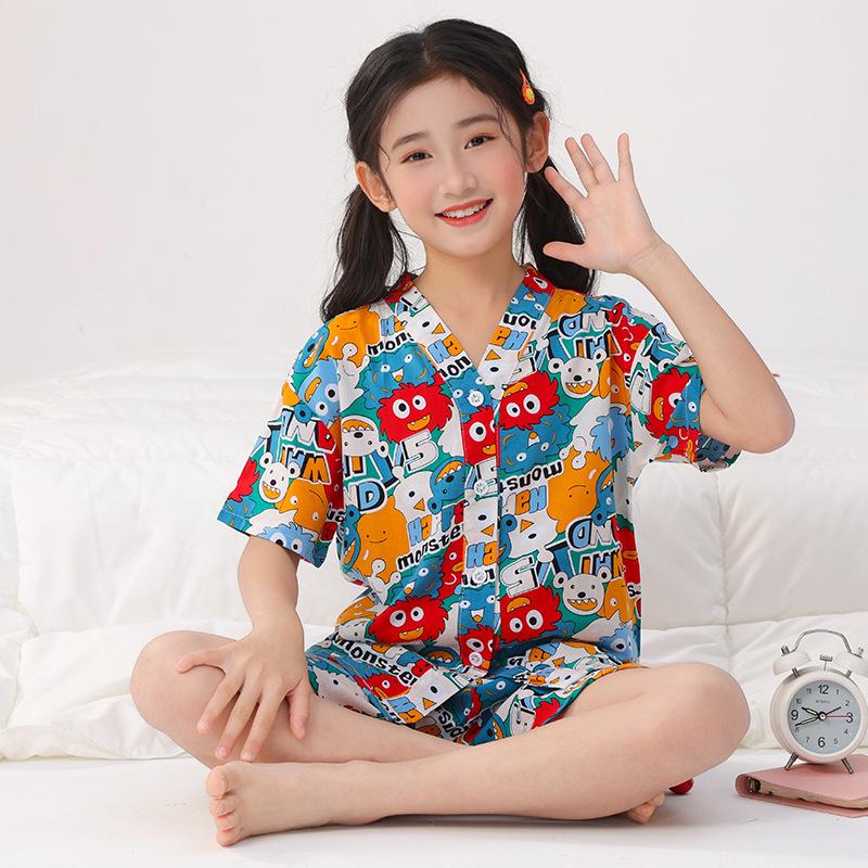 Kids' Thin Cotton Silk Summer Pajamas Set for Boys & Girls - Home Wear for Middle & Older Children