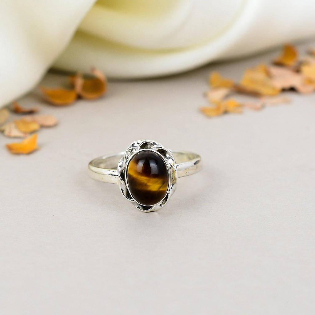 Tiger Eye 925 Sterling Silver Brown Gemstone Handmade Jewelry For Women